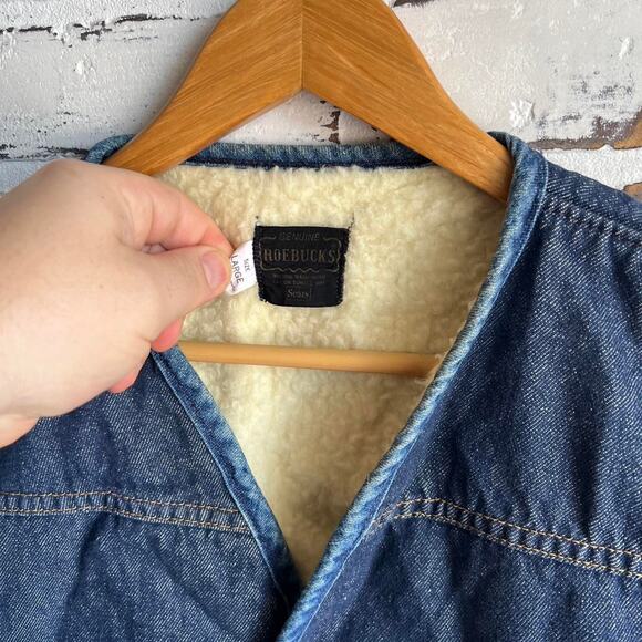 Vintage 70’s Sears Roebucks Sherpa Lined Jean Vest Size Large 20x25 preowned - Picture 3 of 5